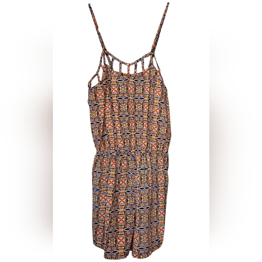 Xhilaration Orange and Black Geometric Romper Jumpsuit Spaghetti Straps Small